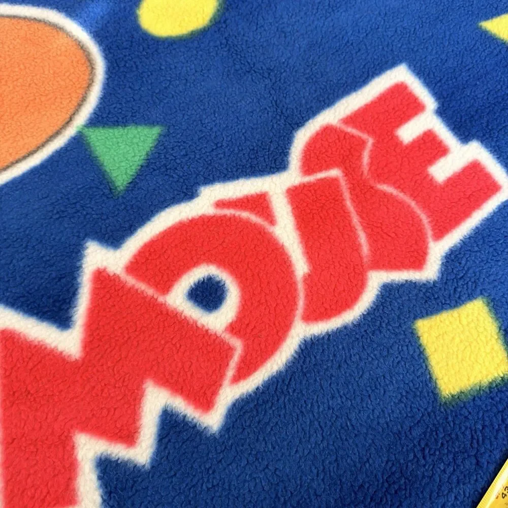 90s Disney Mickey Mouse Twin Blanket Blue Geometric Plush 78x61 Vintage